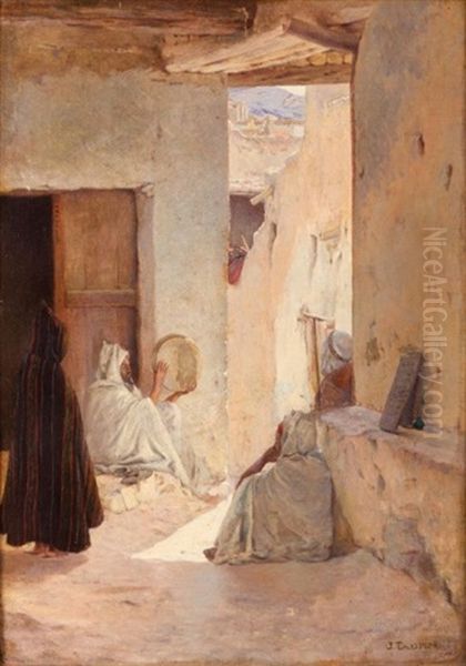 Joueur De Tambourin Dans Une Rue De La Casbah Oil Painting by Jules-Charles-Clement Taupin