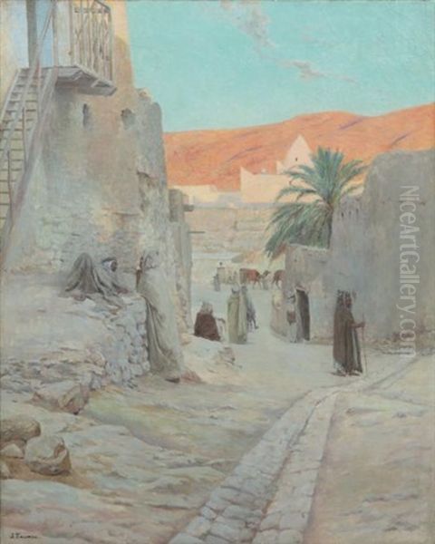 Promeneurs A Bou-saada Walking At Bou-saada Huile Sur Toile Oil Painting by Jules-Charles-Clement Taupin
