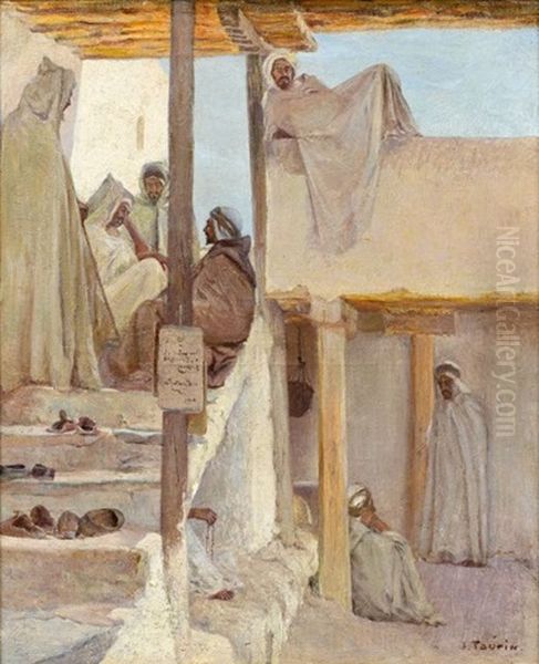Arabes Dans La Cour De La Mosquee Pendant Le Careme Oil Painting by Jules-Charles-Clement Taupin
