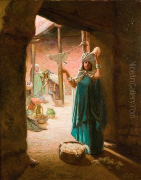 Fileuse A Laghouat Oil Painting by Jules-Charles-Clement Taupin