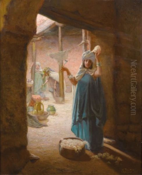 La Fileuse Oil Painting by Jules-Charles-Clement Taupin