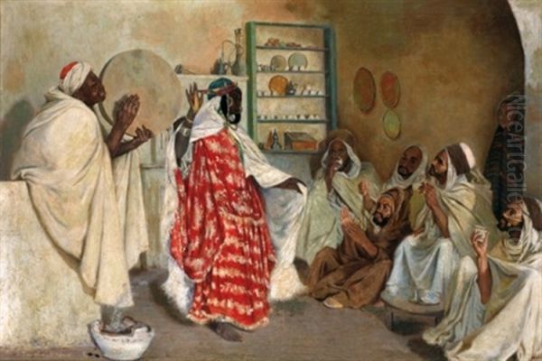 Danse A El Aghouat Oil Painting by Jules-Charles-Clement Taupin