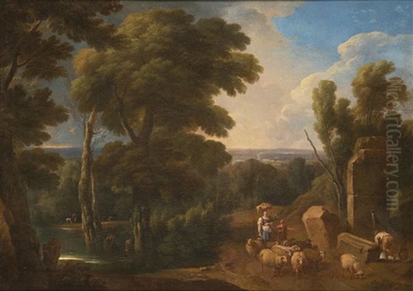 Paesaggio Con Contadina Oil Painting by Carlo Antonio Tavella, Il Solfarola