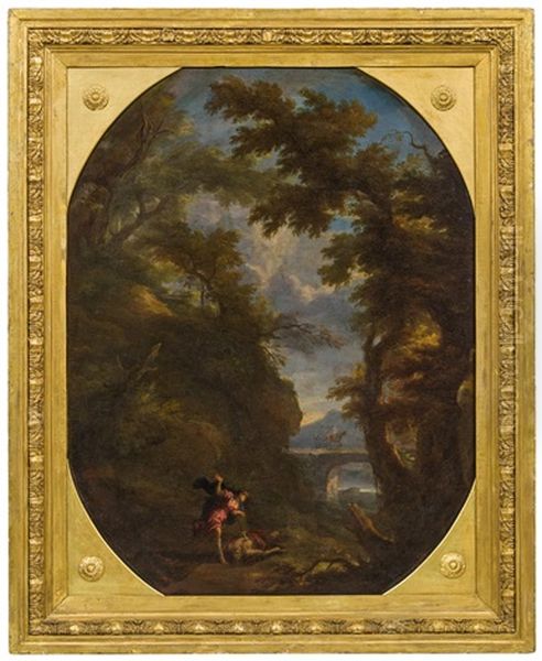 Landschaft Mit Pyramus Und Thisbe Oil Painting by Carlo Antonio Tavella, Il Solfarola