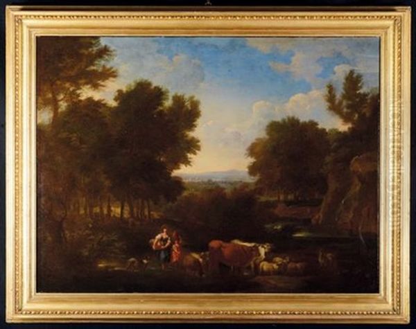 Paesaggio Con Viandanti Paesaggio Con Armenti Oil Painting by Carlo Antonio Tavella, Il Solfarola