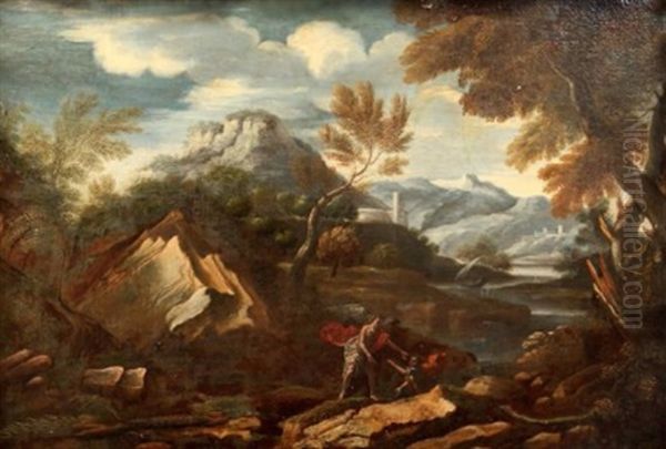 Paysage Avec Tobie Et L'ange Paysage Avec La Tentation Du Christ (pair) Oil Painting by Carlo Antonio Tavella, Il Solfarola