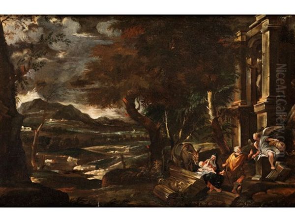 Landschaft Mit Der Ruhe Auf Der Flucht Nach Agypten Oil Painting by Carlo Antonio Tavella, Il Solfarola
