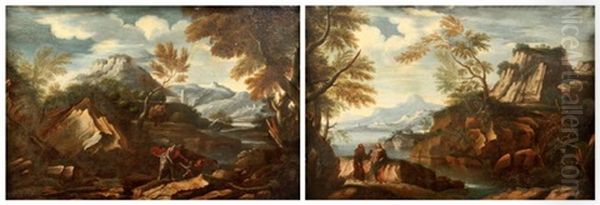 Paysage Avec Tobie Et L'ange Paysage Avec La Tentation Du Christ (pair) Oil Painting by Carlo Antonio Tavella, Il Solfarola