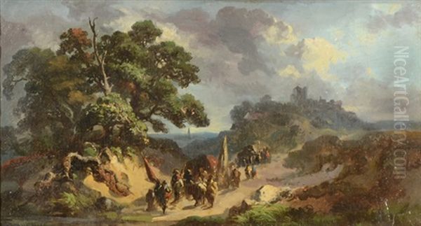 Landscape With A Military Convoy Oil Painting by Johannes Tavenraat