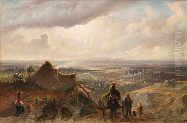 Extensive Landscape With Small Cottage And Oxen Cart Oil Painting by Johannes Tavenraat