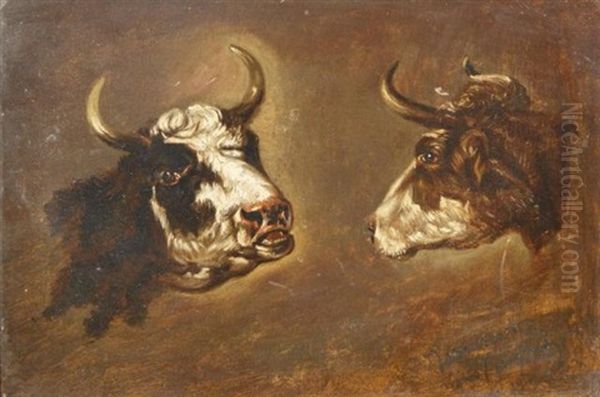 Twee Stierenhoofden Oil Painting by Johannes Tavenraat