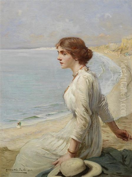 Girl Looking Out To Sea Oil Painting by Albert Chevallier Tayler