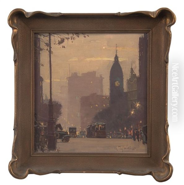 Collins Street, Melbourne Oil Painting by Robert Eagar Taylor-Ghee