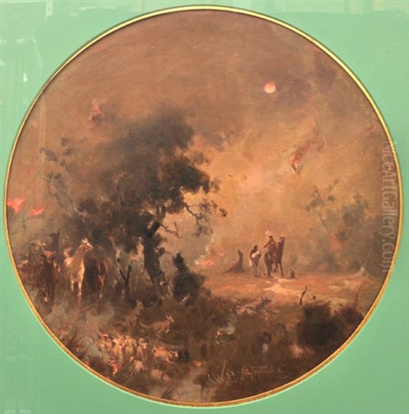Victorian Bushfire Oil Painting by Robert Eagar Taylor-Ghee