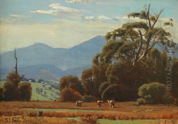 Cattle Grazing Oil Painting by Robert Eagar Taylor-Ghee