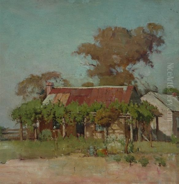 Australian Colonial Cottage Oil Painting by Robert Eagar Taylor-Ghee