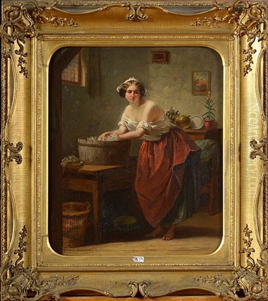 Jeune Servante A La Lessive Oil Painting by Louis Joseph Taymans