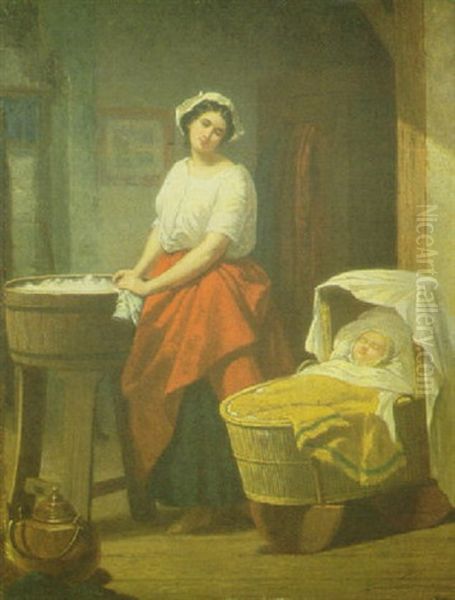 After The Bath Oil Painting by Louis Joseph Taymans