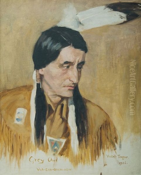 Grey Owl, Wa-sha-quon-asin Oil Painting by Violet H. Evangeline Teague