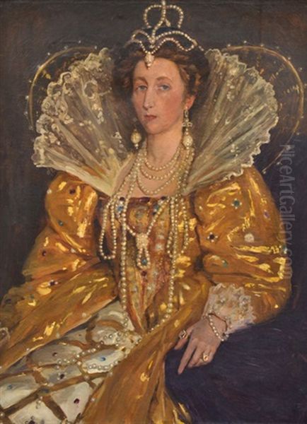 Queen Elizabeth And The Amethyst Oil Painting by Violet H. Evangeline Teague