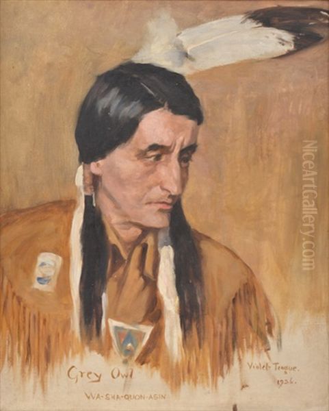 Portrait Of Grey Owl (wa-shin-quon-asin) Oil Painting by Violet H. Evangeline Teague