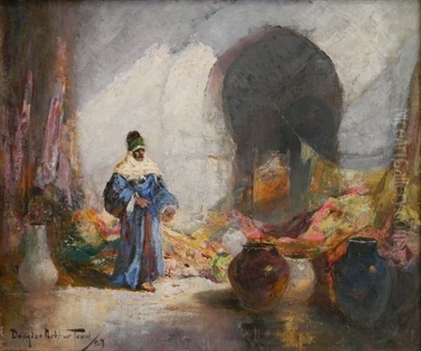 A Bazaar Court Oil Painting by Douglas Arthur Teed