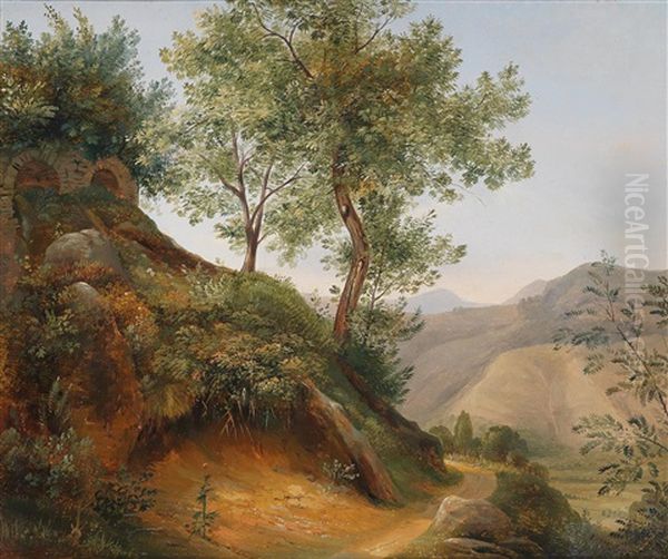 Landschaft Mit Blick Auf Den Berg St. Vigilio Bei Bergamo Oil Painting by Abraham (Alexandre) Teerlink