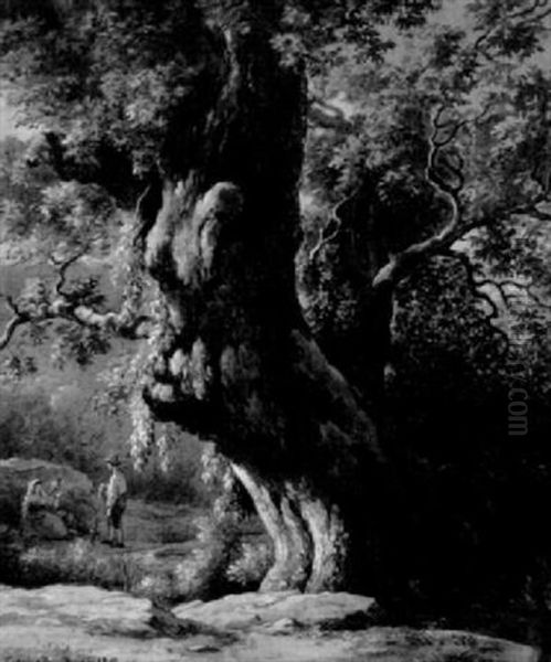 Unter Einer Grosen Eiche Rastende Italienische Bauernfamilie Oil Painting by Abraham (Alexandre) Teerlink