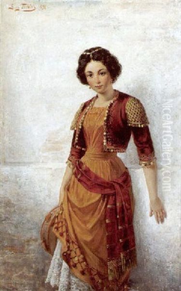 Madchen In Orientalischem Kostum Und Tamburin Oil Painting by Georg Teibler