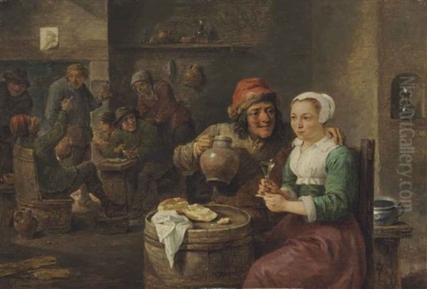 A Boor And A Young Woman Drinking In A Tavern Oil Painting by David Teniers Iv