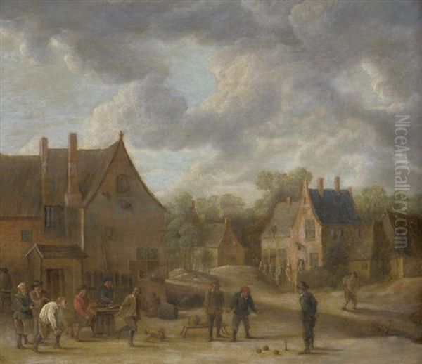 Landliche Szene Mit Boulespielern Auf Einem Dorfplatz Oil Painting by David The Elder Teniers