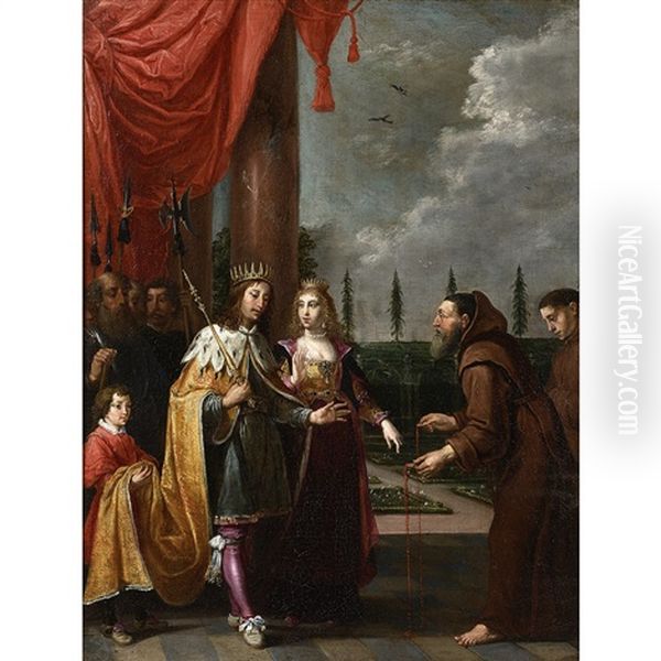 Le Pere Dominique De Jesus Marie Ruzzola Remettant Le Scapulaire A Ferdinand Ii Du Saint-empire Et A Sa Femme Eleonore De Mantoue Oil Painting by David The Elder Teniers