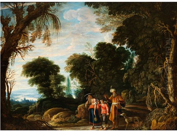 Verstossung Der Hagar In Bewaldeter Landschaft Oil Painting by David The Elder Teniers
