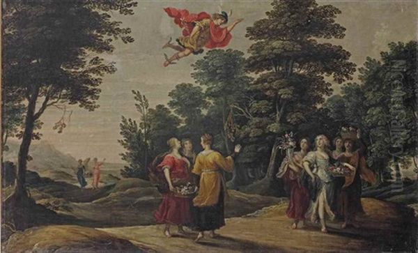 Mercury Espying Herse And Her Sisters Oil Painting by David The Elder Teniers