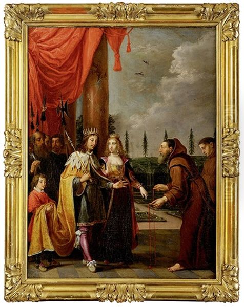Le Pere Dominique De Jesus Marie Ruzzola Remettant Le Scapulaire A Ferdinand Ii Du Saint Empire Et A Sa Femme Eleonore De Mantoue, Durant La Guerre De Trente Ans Oil Painting by David The Elder Teniers