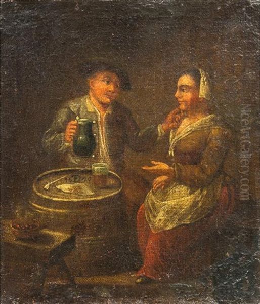 Man And Woman Drinking Oil Painting by David The Elder Teniers
