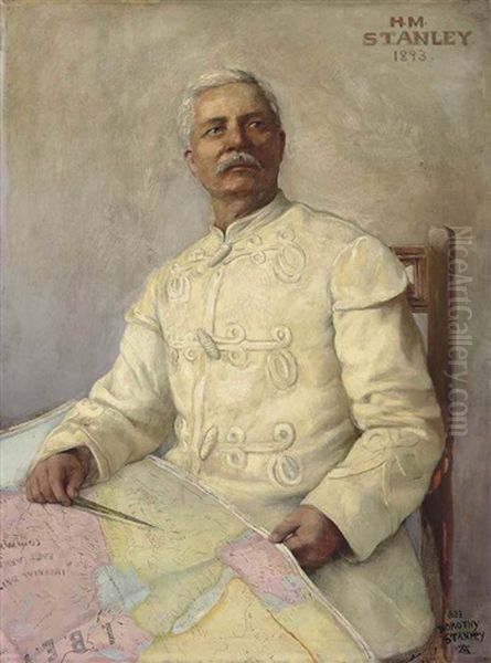 Henry Morton Stanley, Seated Half Length, Holding A Map Of East Africa Oil Painting by Dorothy, nee Tennant Stanley