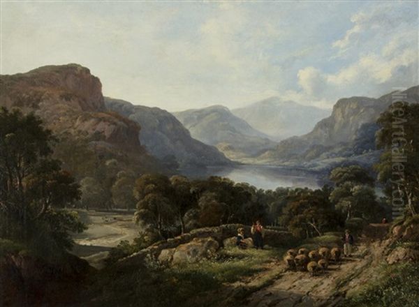 A Shepherd In A Rural Landscape Oil Painting by John F Tennant
