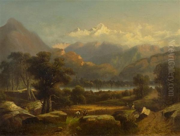 Gebirgslandschaft Mit Heuernte Im Vordergrund Oil Painting by Jean Marc Benjamin Tepping