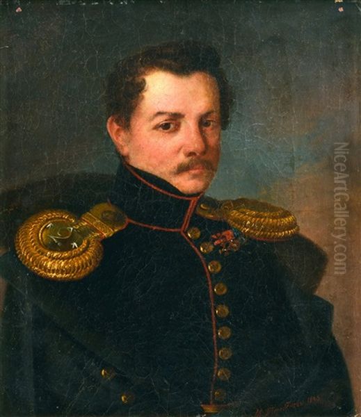 A Young Officer Oil Painting by Mikhail Ivanovich Terebenev