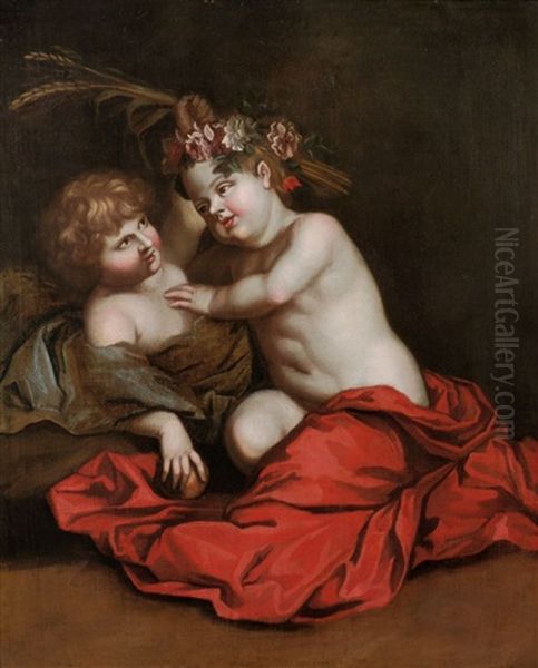 Pendants Mit Jahreszeiten-allegorien (pair) Oil Painting by Augustus Terwesten