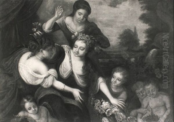 Flora Surrounded By Maidens And Putti Oil Painting by Augustus Terwesten