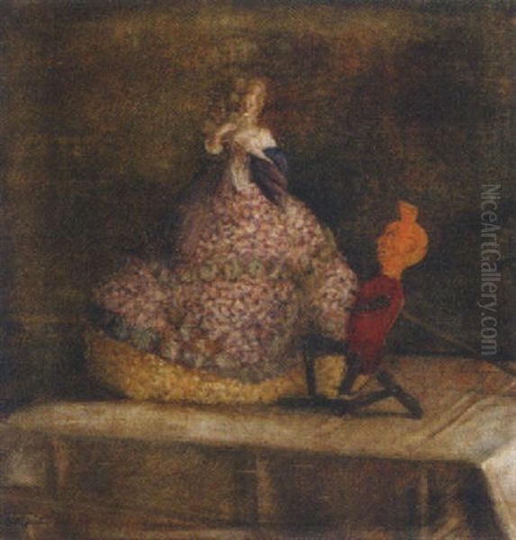 Stillleben Mit Teepuppe Und Spielzeugfigur Oil Painting by Richard Teschner