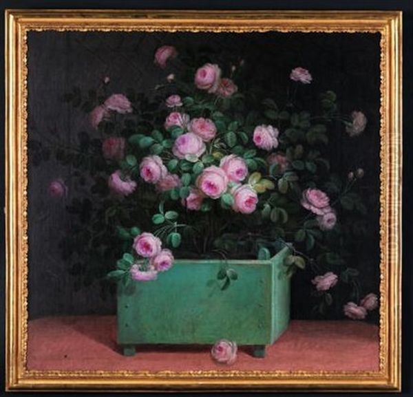 Une Caisse De Roses Dans L'orangerie Oil Painting by Louis Tessier