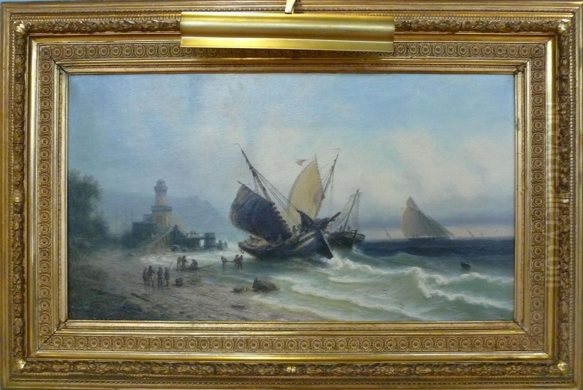 Skepp Vid Kust Vader. Oil Painting by Adolf Bredow