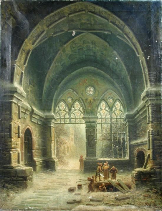 View Of The Interior Of A Cathedral Oil Painting by Albert Bredow