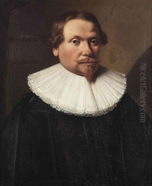 Portrait Of Jacob Josiasz. Wybo, Burgomaster Of The City Hoorn In A Black Costume With A White Collar Oil Painting by Jan Van Teylingen