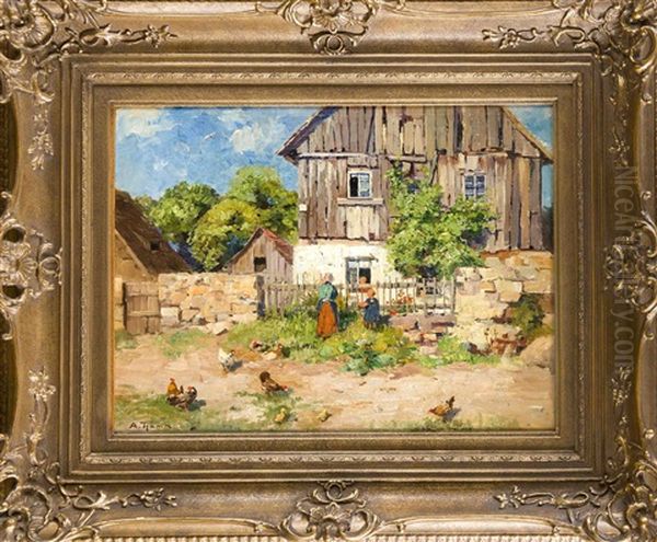 Sommerliche Dorfidylle Oil Painting by Adolf Gustav Thamm