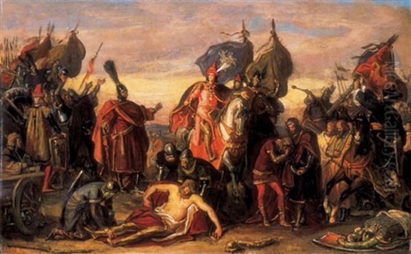 Laszlo Kun And Habsburg Rudolphe After The Battle Of Morvamezo Oil Painting by Mor Than