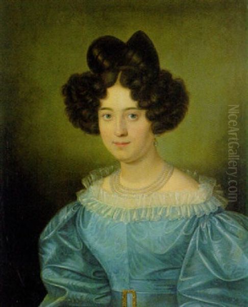 Portrat Einer Dame Im Biedermeiergewand Mit Perlenschmuck Oil Painting by Karl Franz Joseph Thelott